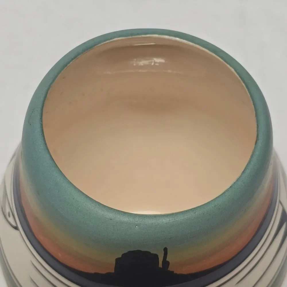 Native American Hand Painted Pottery Vase Signed By Wallace T. Navajo Folk Art